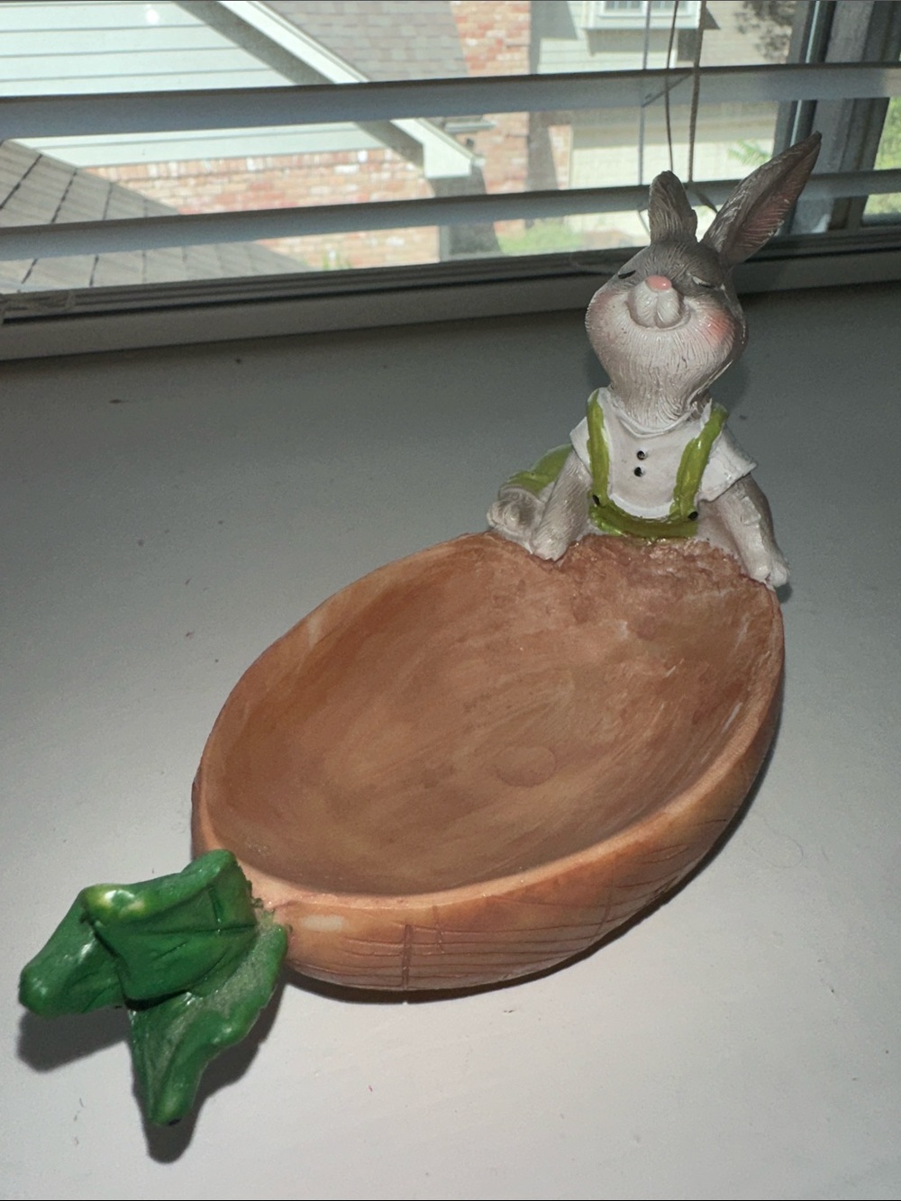 Whimsical Bunny Decorative Bowl in Brown and Green - Home Art
